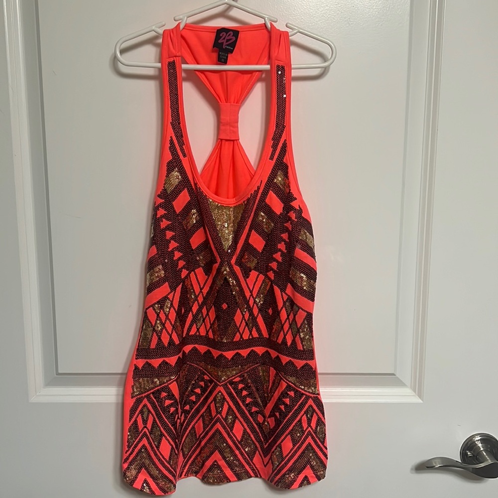 NWOT 2Bebe sequins coral tank top XS